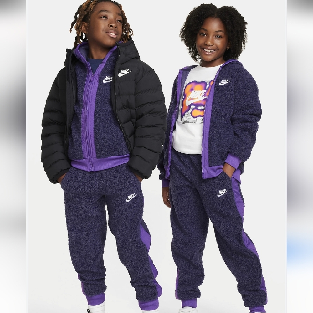 NIKE SPORTSWEAR CLUB FLEECE FULL-ZIP WINTERIZED HOODIE/PANT SET M(10-12) PURPLE